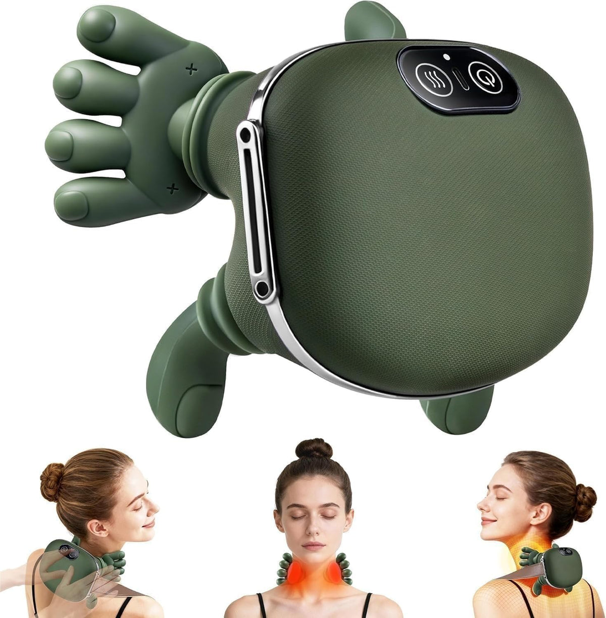 Bionic Heated Massager, Wireless Portable Shiatsu Neck and Back Massager, Electric Deep Tissue 4D Kneading Massage, Simulated Hand Design for Pain Relief and Muscle Relax (KL3)